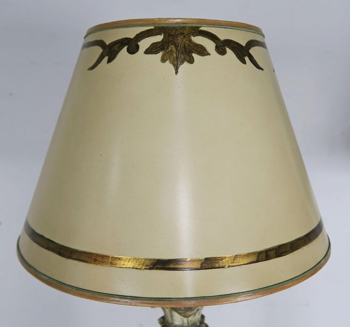 Pair of Italian Carved Neoclassical Style Lamps with Parchment Shades