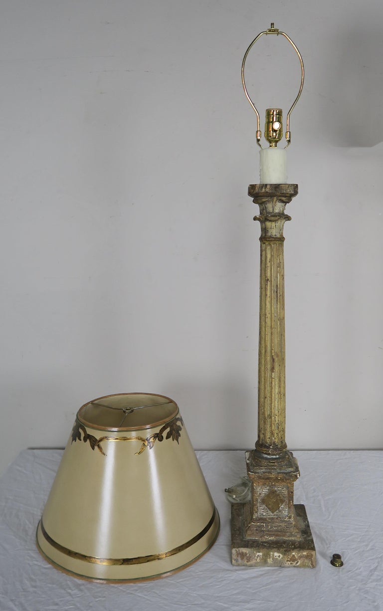 Pair of Italian Carved Neoclassical Style Lamps with Parchment Shades