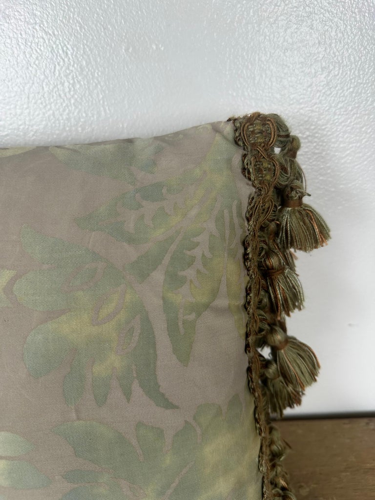 Sea-foam Green Damask Pillow with Fringe