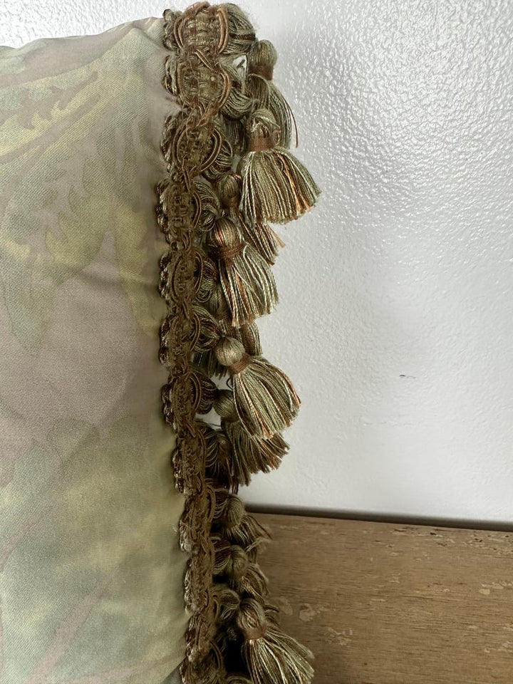 Sea-foam Green Damask Pillow with Fringe