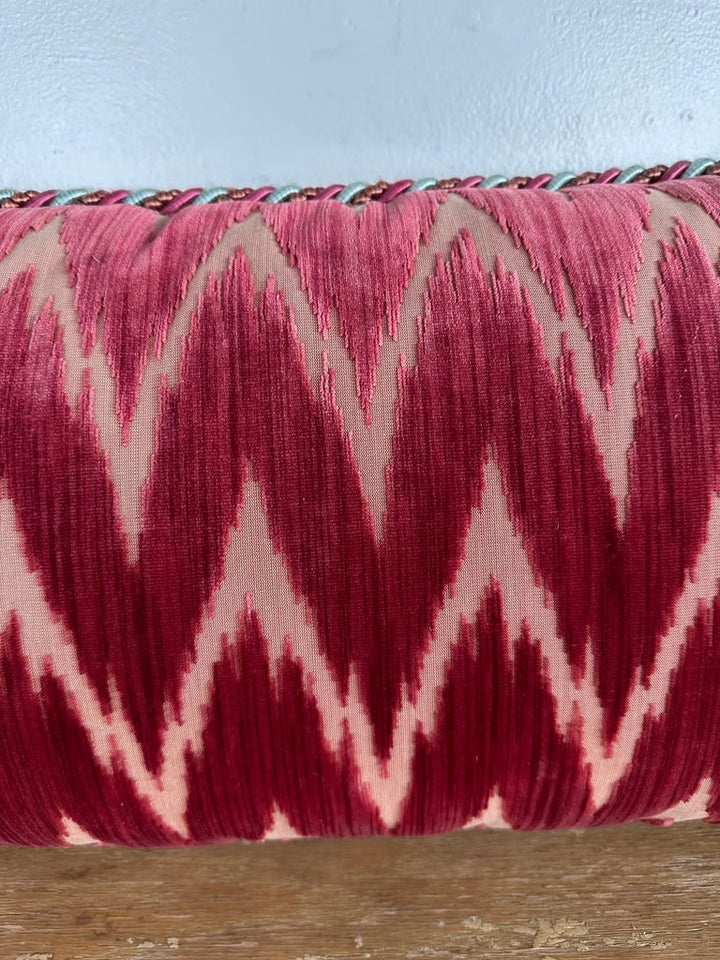 Custom Ikat Cut Velvet Lumbar Pillow, Clarence House Manner