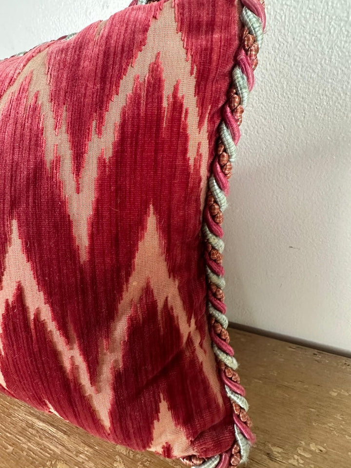 Custom Ikat Cut Velvet Lumbar Pillow, Clarence House Manner
