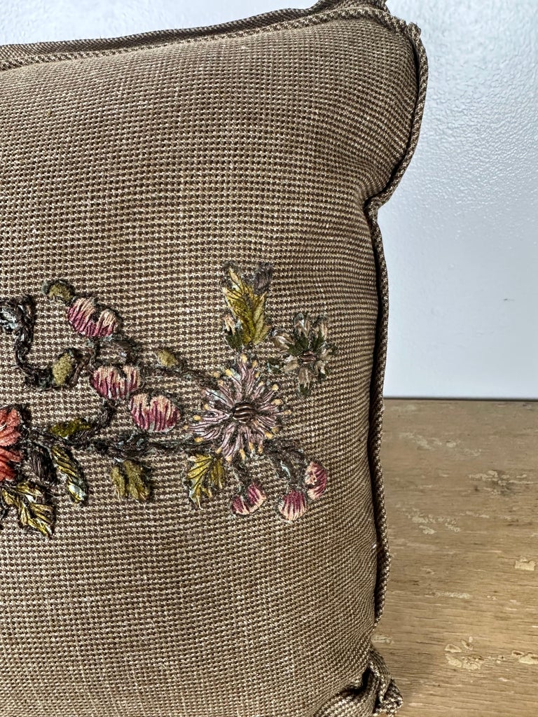 Custom Metallic & Chenille Appliqué Pillows on Textured Ground, Pair