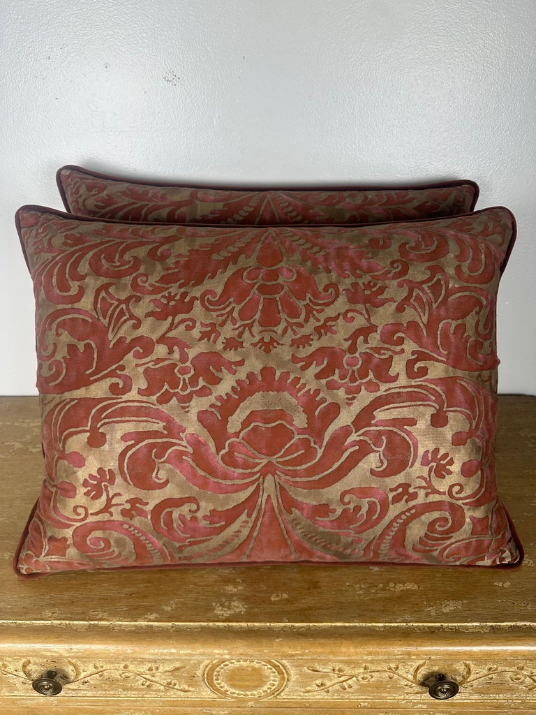 Pair of Authentic Fortuny Textile Pillows with Velvet Backs