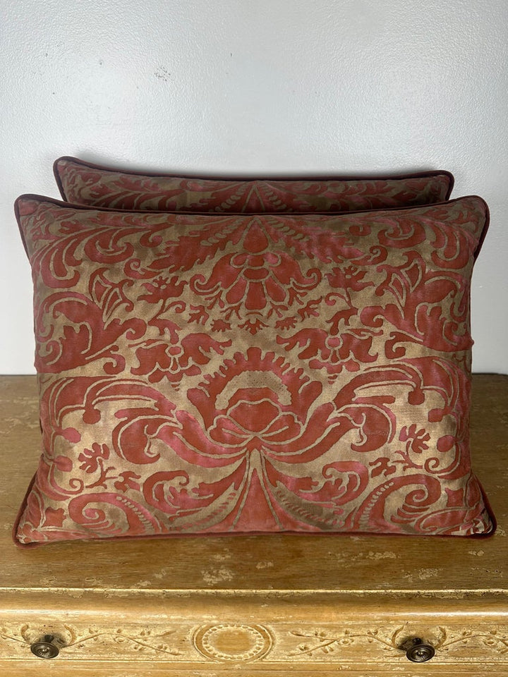 Pair of Authentic Fortuny Textile Pillows with Velvet Backs