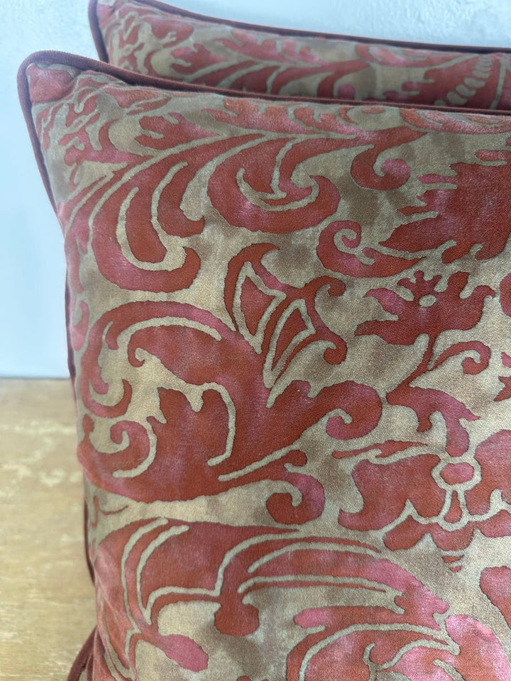 Pair of Authentic Fortuny Textile Pillows with Velvet Backs