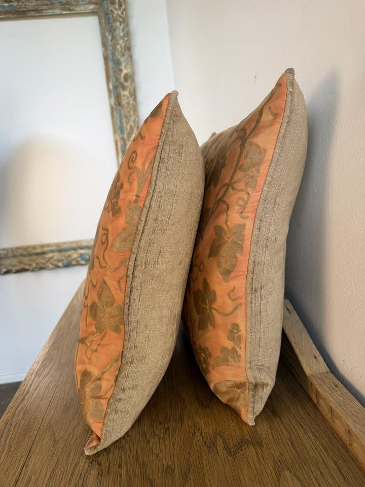Pair of Fortuny “Moresco” Textile Pillows with Velvet Backs