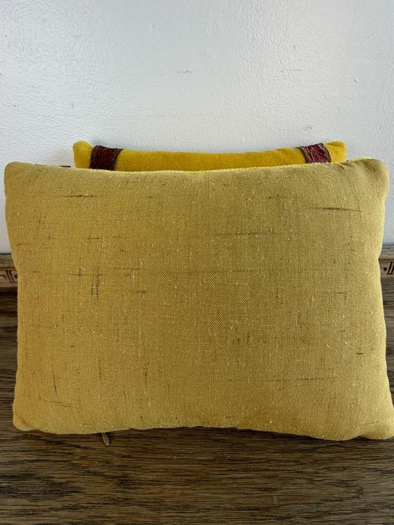 Pair of Yellow Velvet Decorative Pillows with Fleur-de-Lis Applique