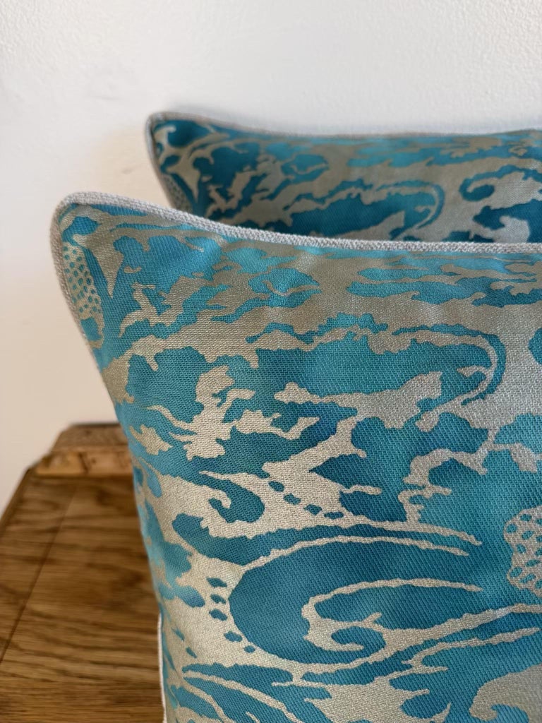 Pair of Fortuny Patterned Pillows with Solid Chenille Backs by Melissa Levinson