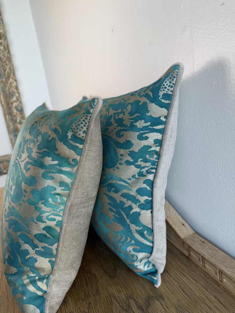 Pair of Fortuny Patterned Pillows with Solid Chenille Backs by Melissa Levinson