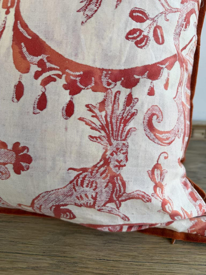 Pair of Authentic Fortuny Pillows in the Mezzano Pattern with Velvet Backs