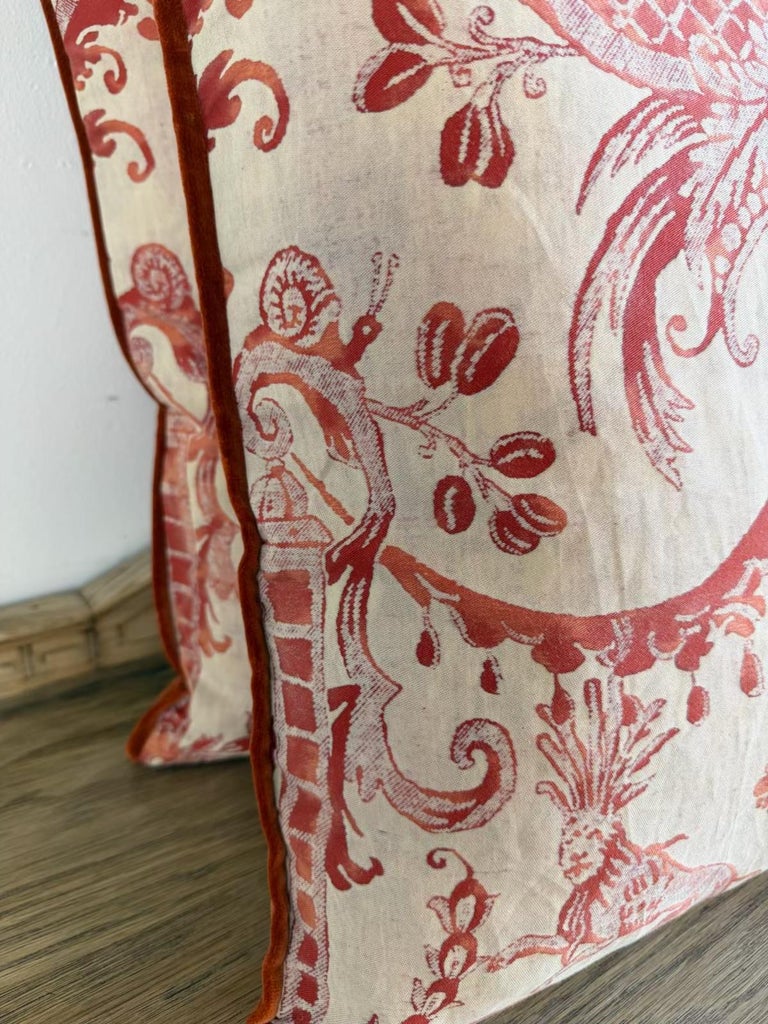 Pair of Authentic Fortuny Pillows in the Mezzano Pattern with Velvet Backs
