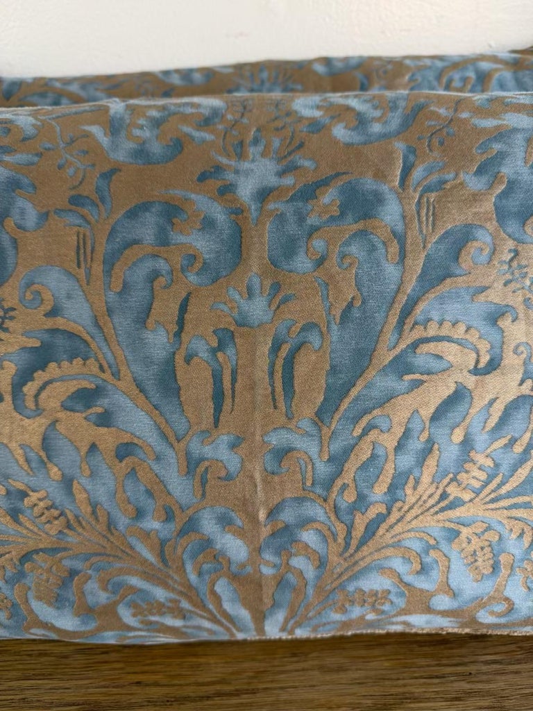 Pair of Custom Fortuny Textile Pillows with velvet Backs