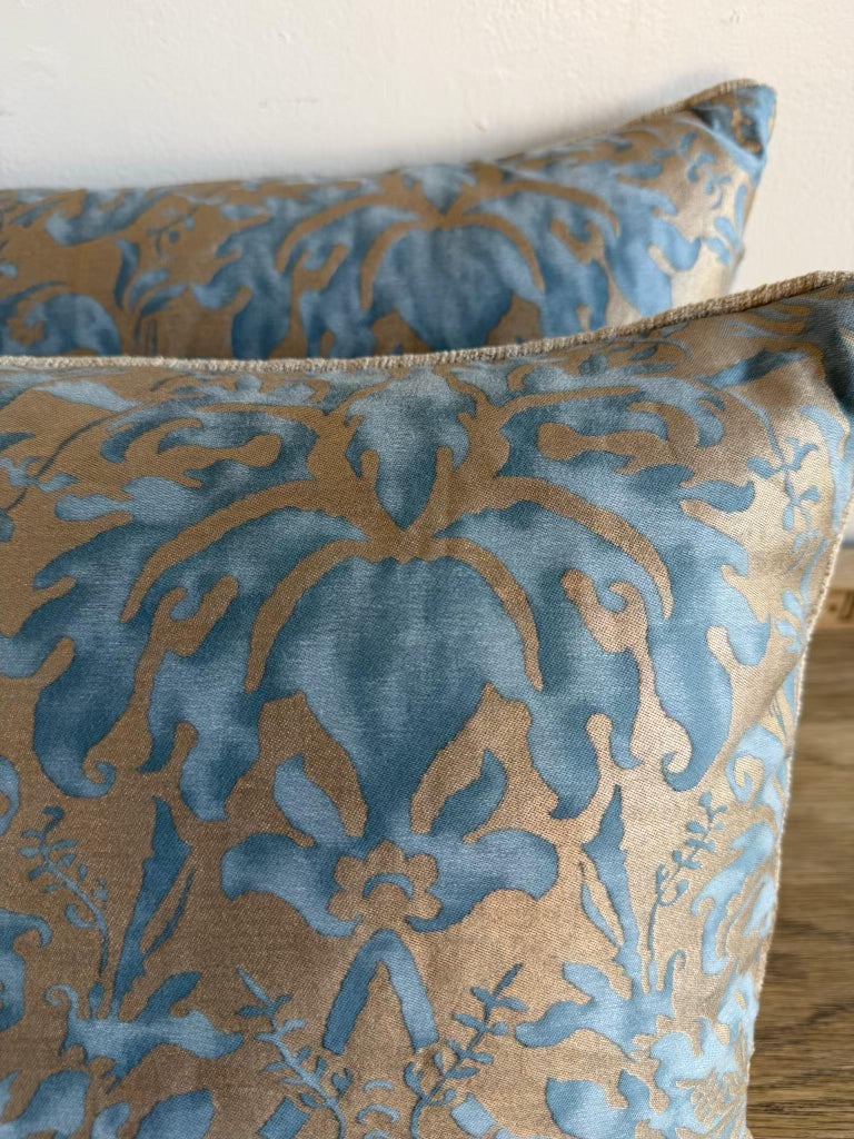 Pair of Custom Fortuny Textile Pillows with velvet Backs