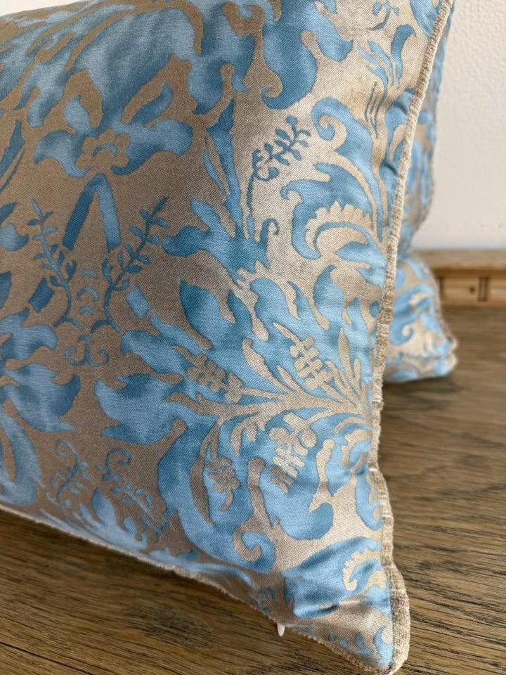 Pair of Custom Fortuny Textile Pillows with velvet Backs