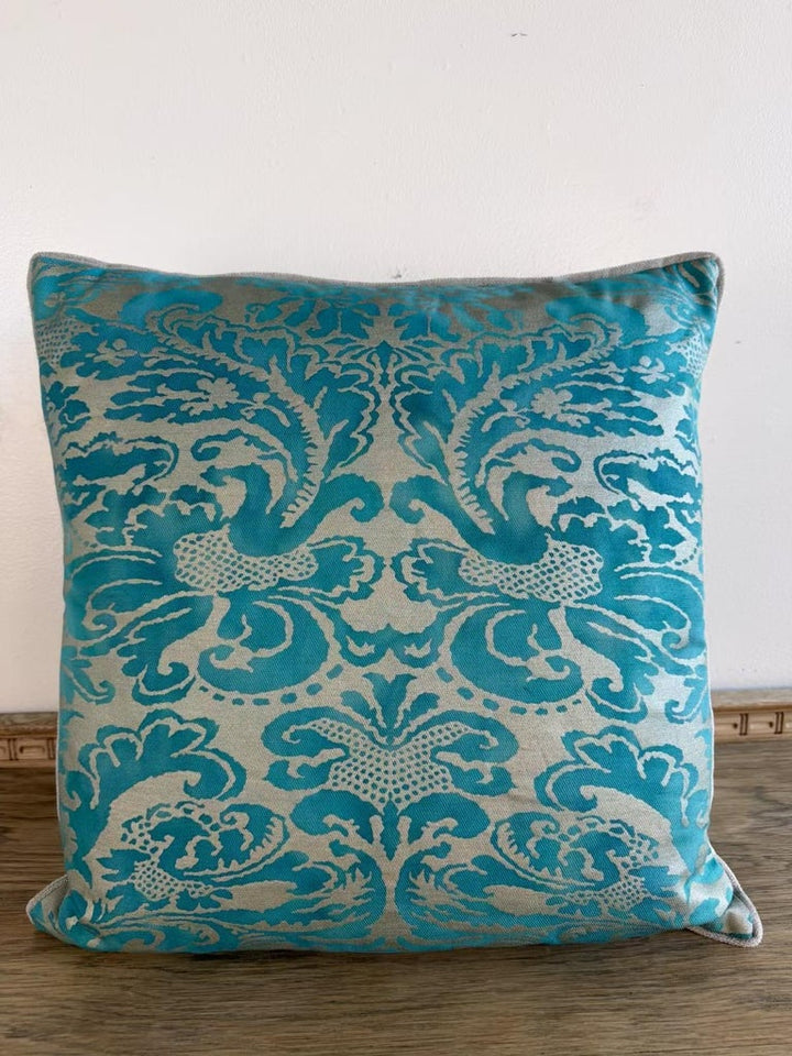 Pair of Fortuny-Style Patterned Pillows with Solid Silk Backs