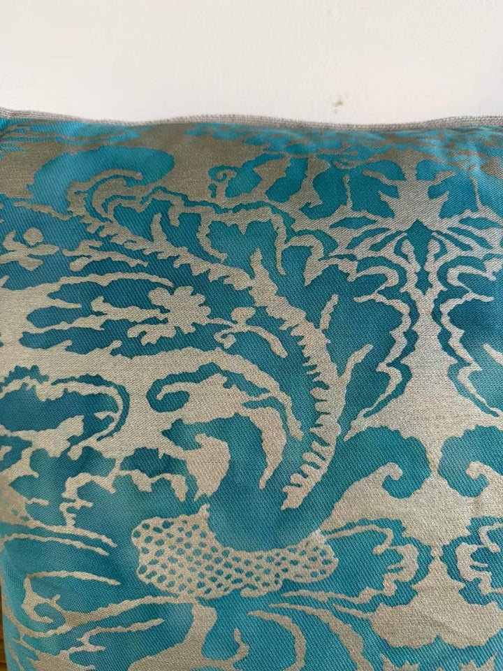 Pair of Fortuny-Style Patterned Pillows with Solid Silk Backs