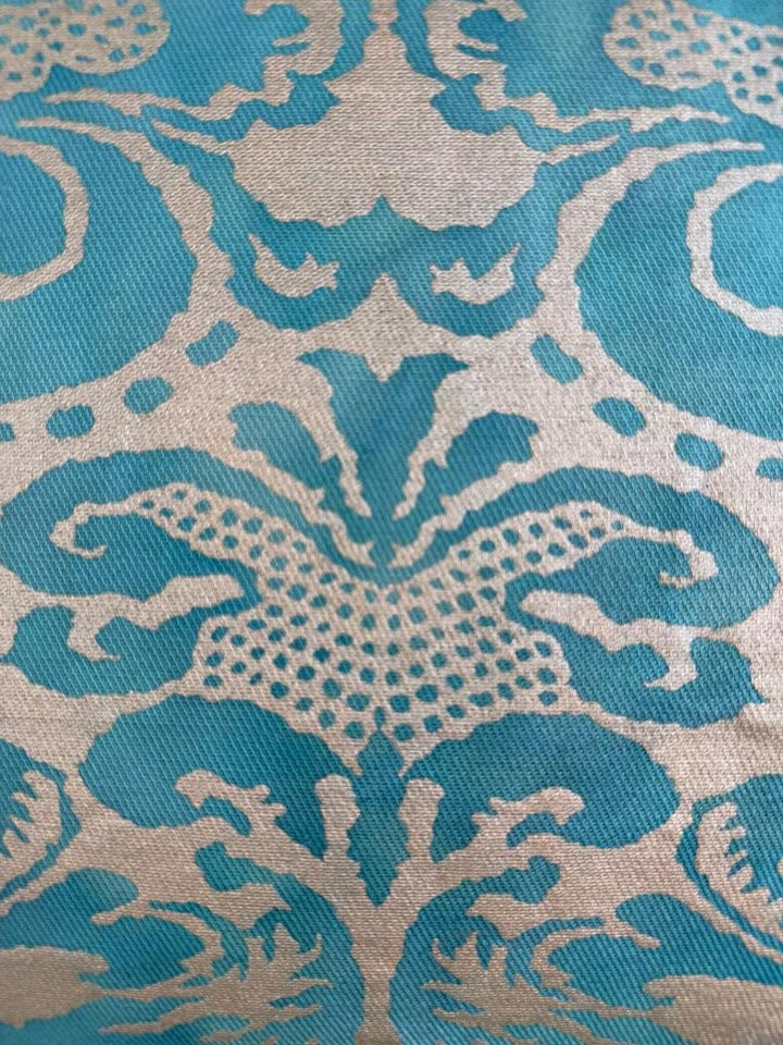 Pair of Fortuny-Style Patterned Pillows with Solid Silk Backs