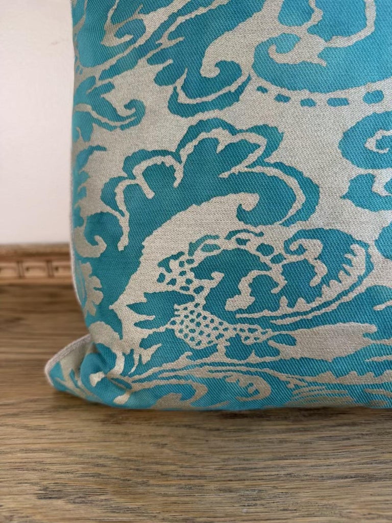 Pair of Fortuny-Style Patterned Pillows with Solid Silk Backs