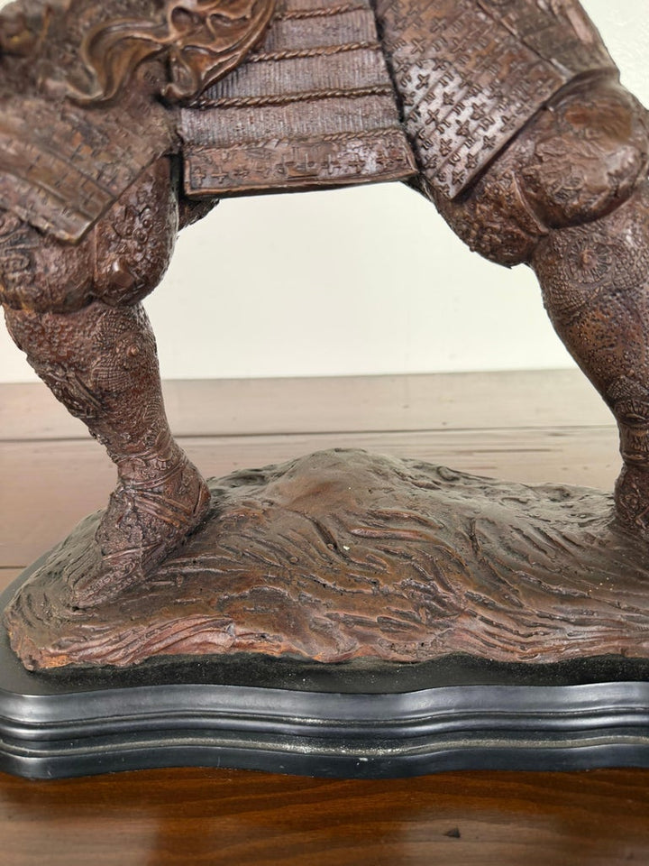 Japanese Bronze Samurai Warrior Sculpture with Spear, Early 20th Century