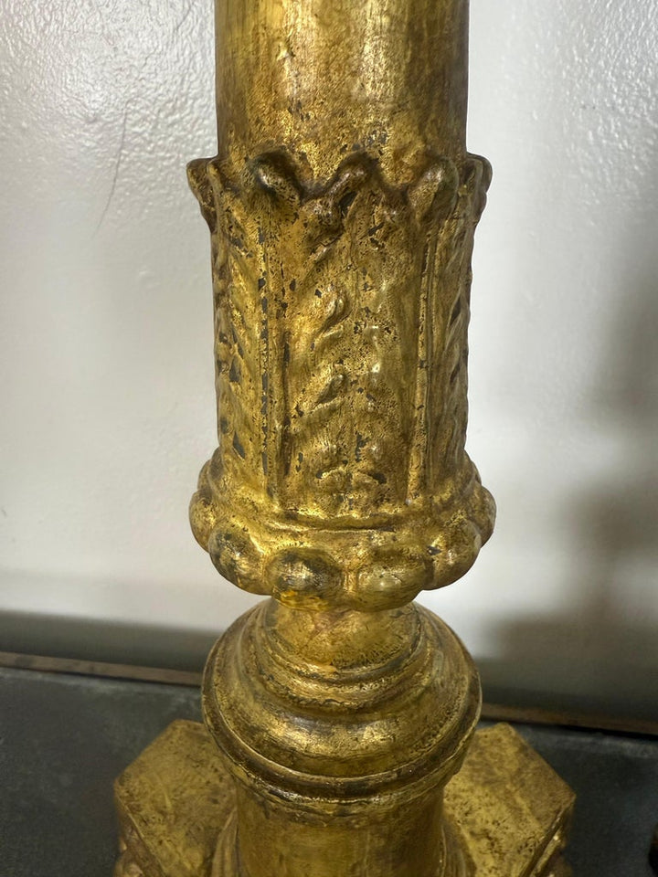 Pair of Antique Giltwood Candlesticks with Paw Feet, Neoclassical Style