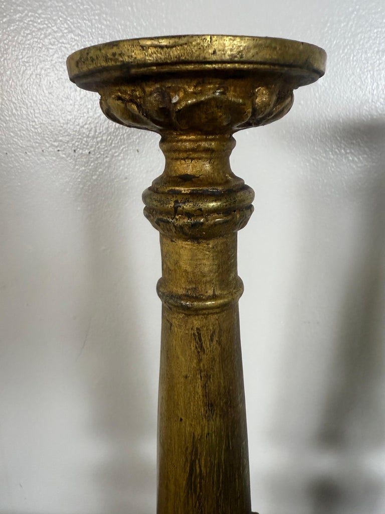 Pair of Antique Giltwood Candlesticks with Paw Feet, Neoclassical Style