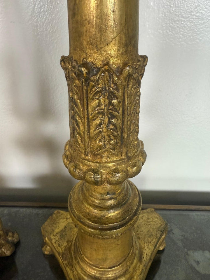 Pair of Antique Giltwood Candlesticks with Paw Feet, Neoclassical Style