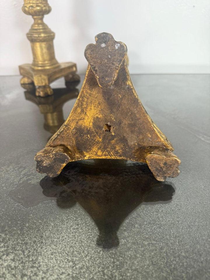 Pair of Antique Giltwood Candlesticks with Paw Feet, Neoclassical Style