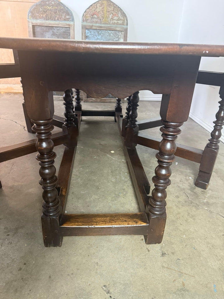 English Oak Gateleg Dining Table with Turned Supports