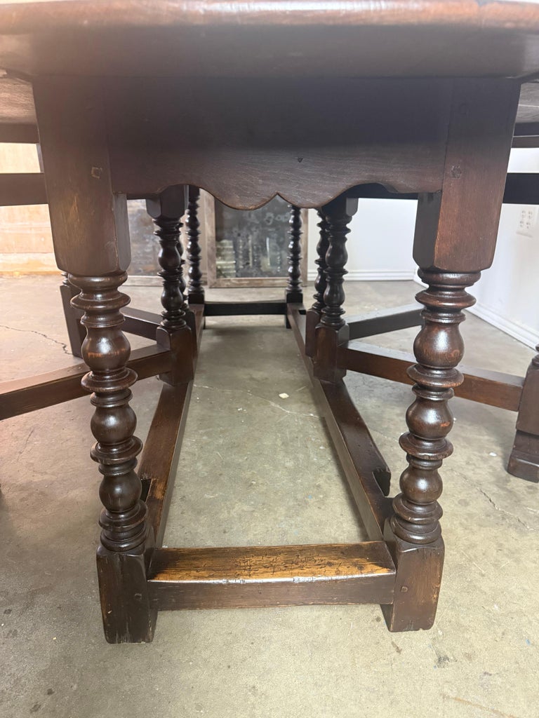 English Oak Gateleg Dining Table with Turned Supports