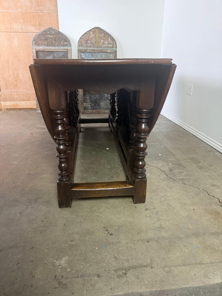 English Oak Gateleg Dining Table with Turned Supports