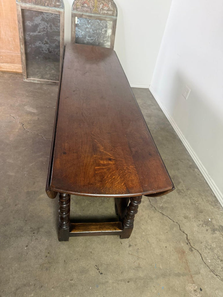 English Oak Gateleg Dining Table with Turned Supports