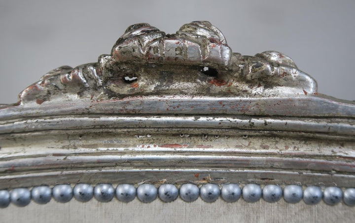 1930's French Carved Silver Gilt Velvet Tufted Settees, Pair