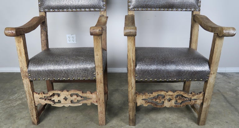 18th C. Spanish Armchairs w/ Gilt Wood Finials - a Pair