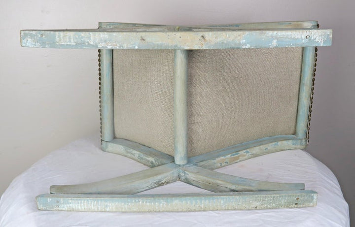 French Painted "X" Rocking Bench with Linen Upholstery, circa 1930s