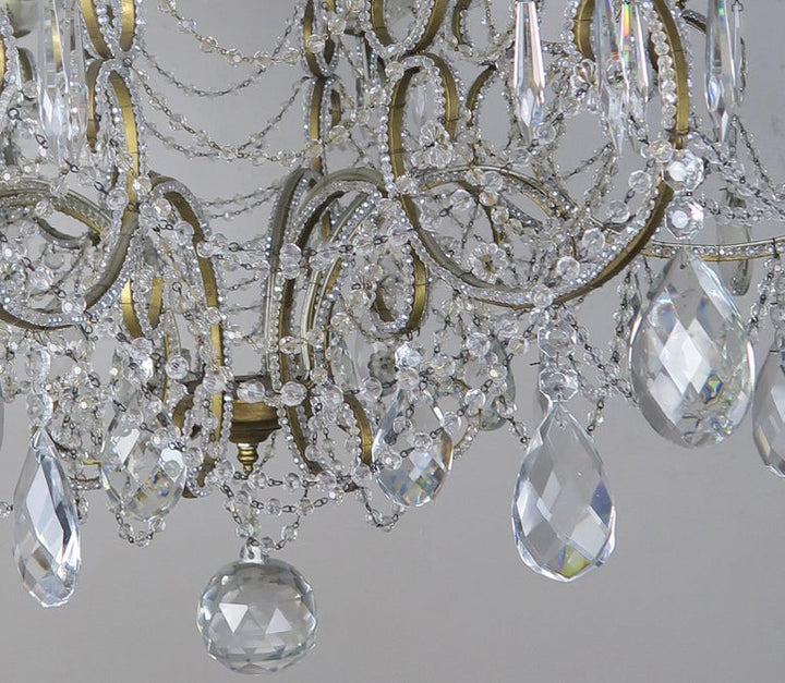 French Crystal Beaded 8-Arm Chandelier, 20th Century