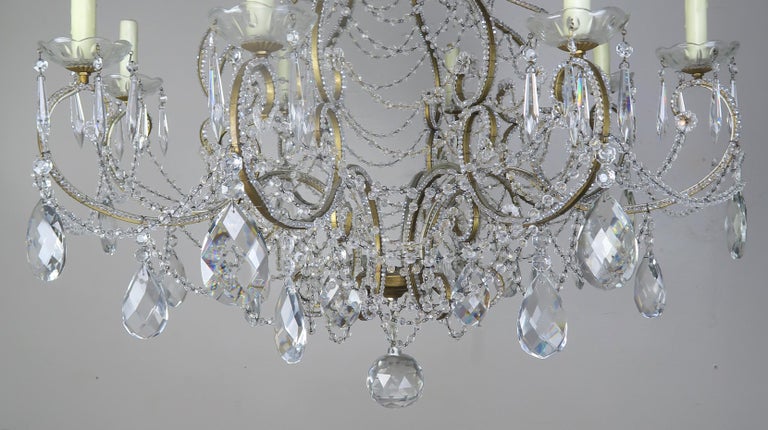 French Crystal Beaded 8-Arm Chandelier, 20th Century