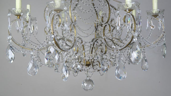 French Crystal Beaded 8-Arm Chandelier, 20th Century