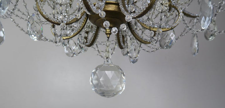 French Crystal Beaded 8-Arm Chandelier, 20th Century