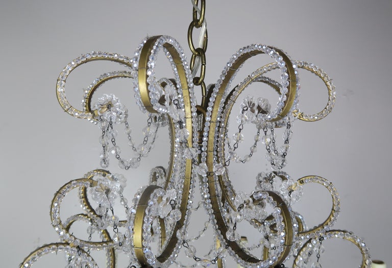 French Crystal Beaded 8-Arm Chandelier, 20th Century