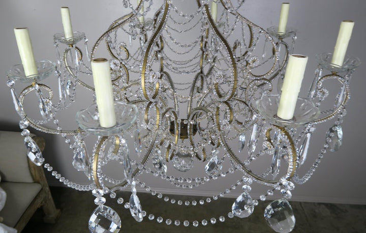 French Crystal Beaded 8-Arm Chandelier, 20th Century