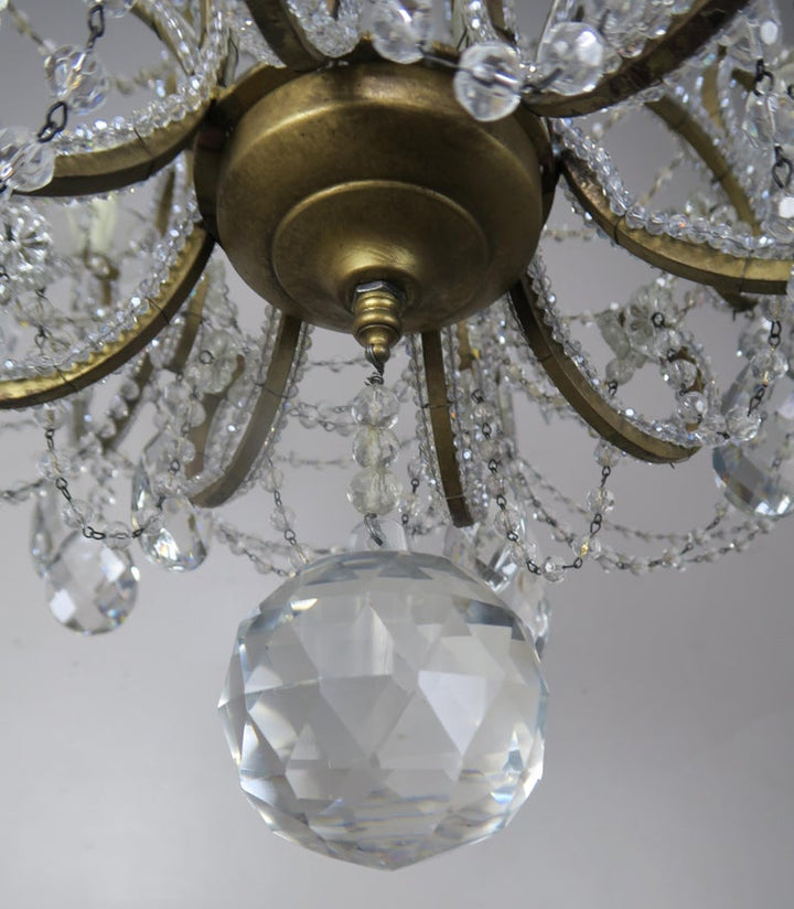 French Crystal Beaded 8-Arm Chandelier, 20th Century