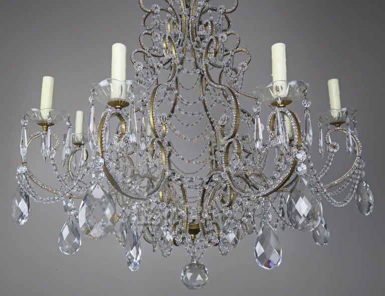 French Crystal Beaded 8-Arm Chandelier, 20th Century