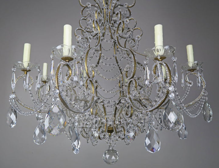 French Crystal Beaded 8-Arm Chandelier, 20th Century