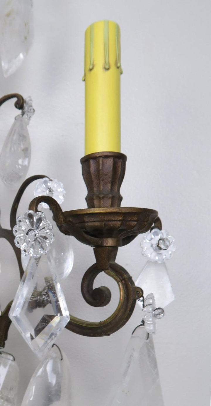 Pair of French Rock Crystal Sconces, circa 1930s