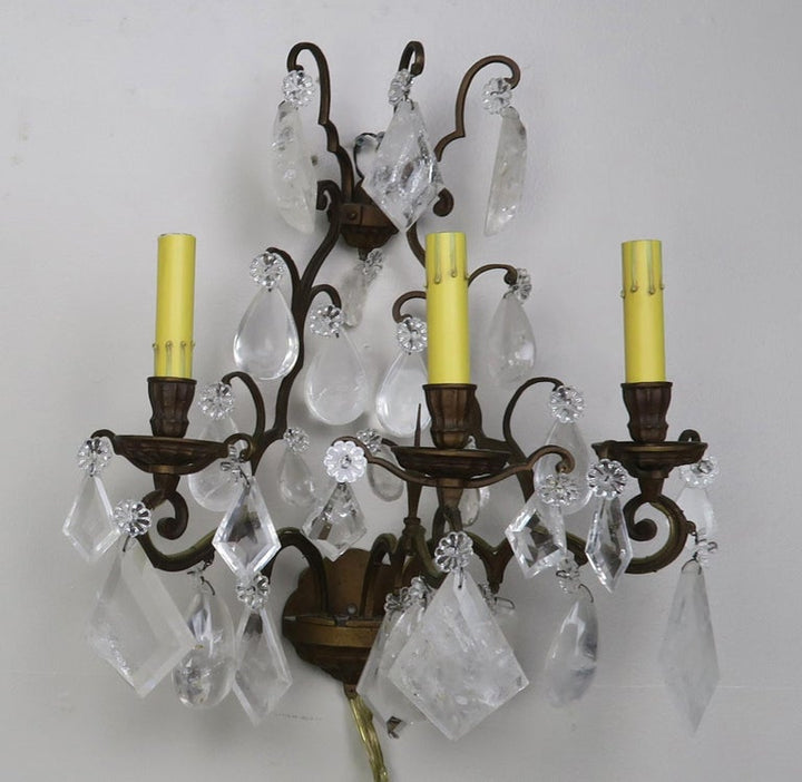 Pair of French Rock Crystal Sconces, circa 1930s