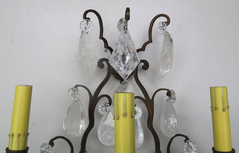 Pair of French Rock Crystal Sconces, circa 1930s