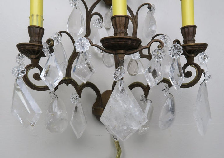 Pair of French Rock Crystal Sconces, circa 1930s