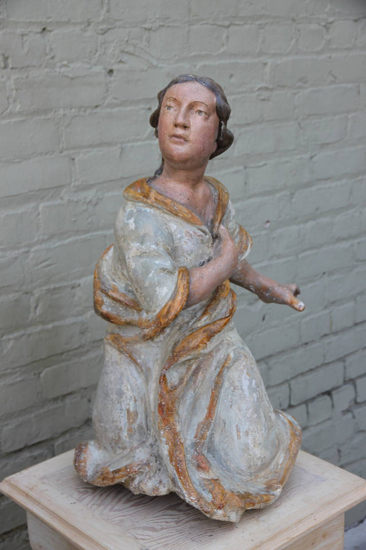 Pair of 19th Century Carved Angels on Pedestals