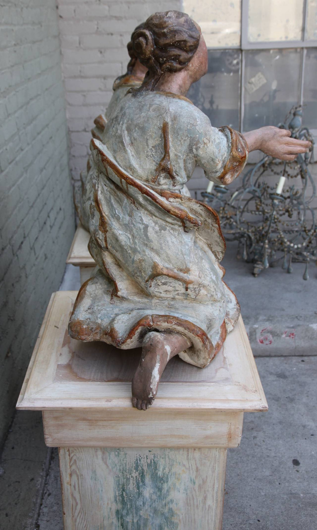 Pair of 19th Century Carved Angels on Pedestals